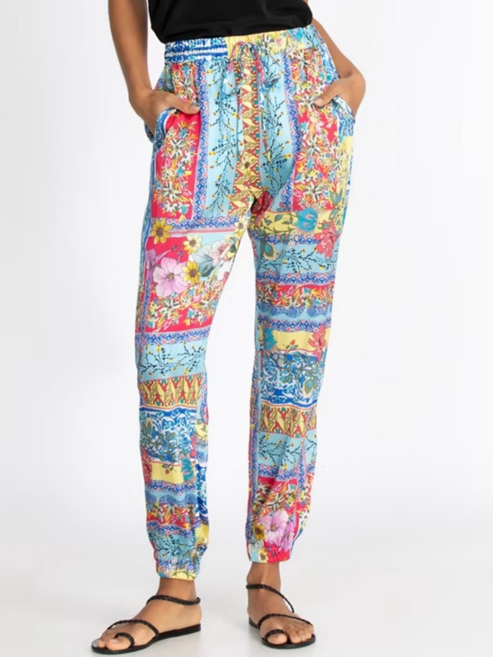 Johnny Was Midsummer Elsie Jogger Silk Blend Floral Blue Tapered Pants XXS